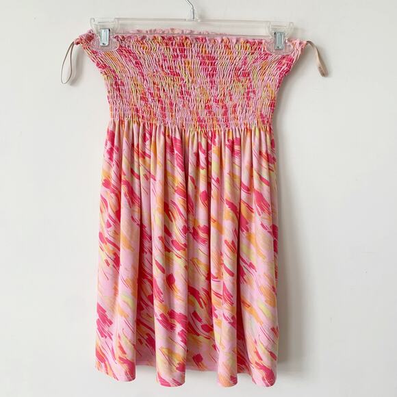 BCBGMaxazria Blouse Size M/L Strapless Pink Top Smocked Shirt Y2K Barbiecore - Picture 1 of 5